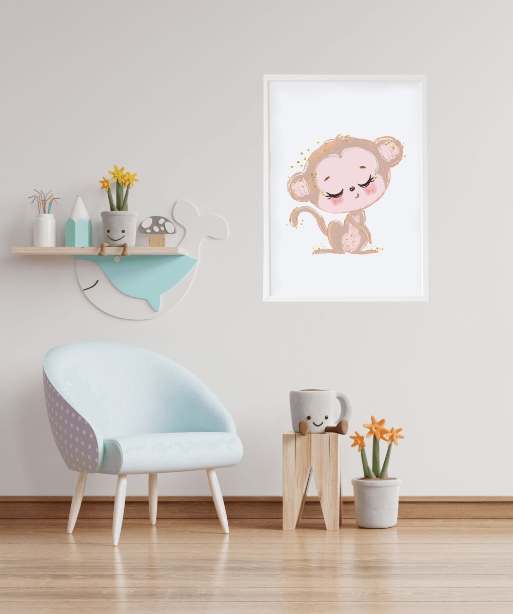 Monito incorniciato in legno bianco 43X33 cm - Crochetts