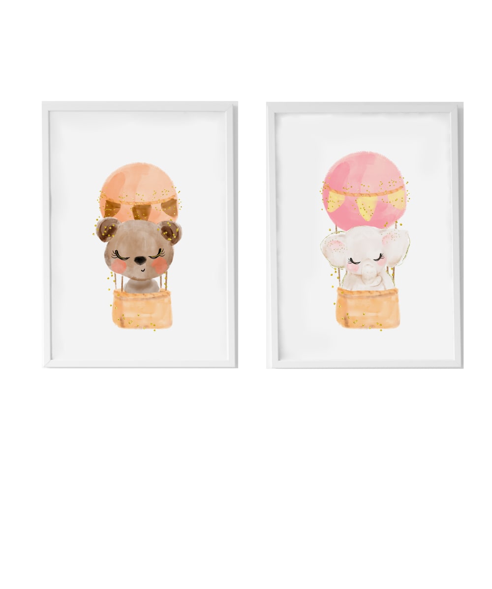 Pack encadré bois blanc impression le animaux et ours 43X33 cm