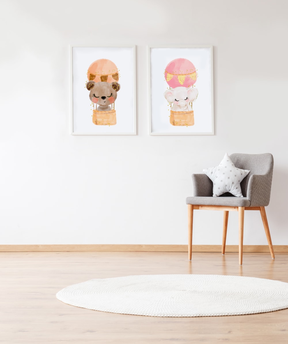 Confezione Animali 5 stampe in legno bianco incorniciate 43X33 cm