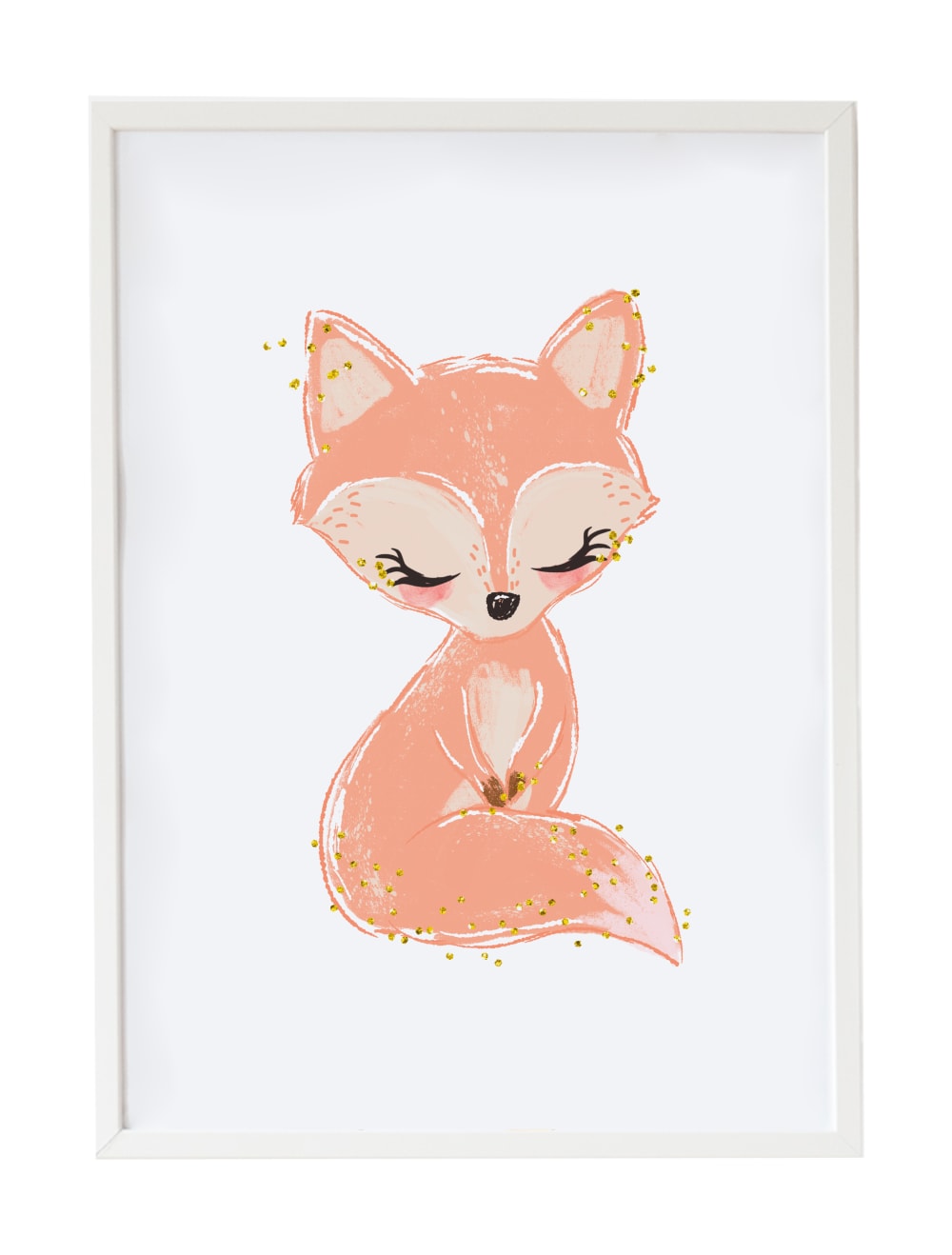 Impression de renard Foxy encadrée en bois blanc 43X33 cm
