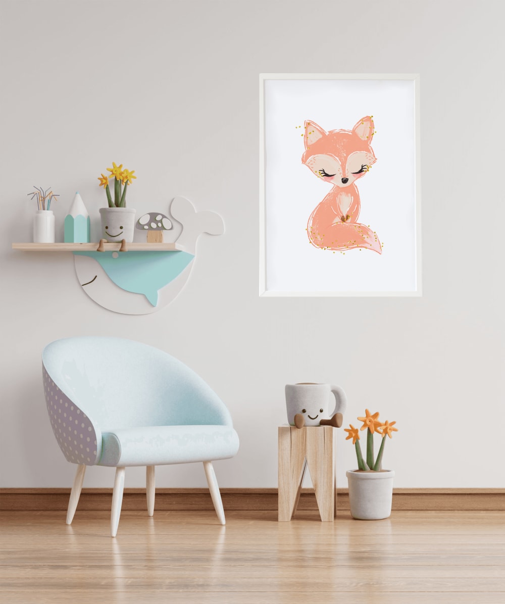 Foxy, stampa in legno bianco con cornice 43X33 cm - Crochetts