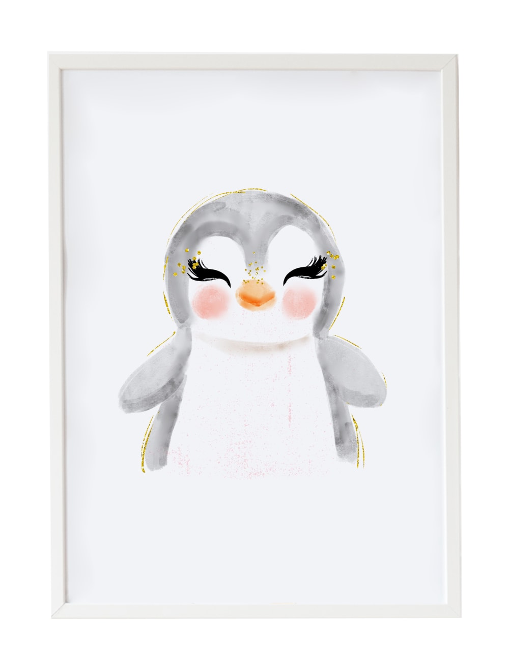 Impression de pingouin encadrée en bois blanc 43X33 cm