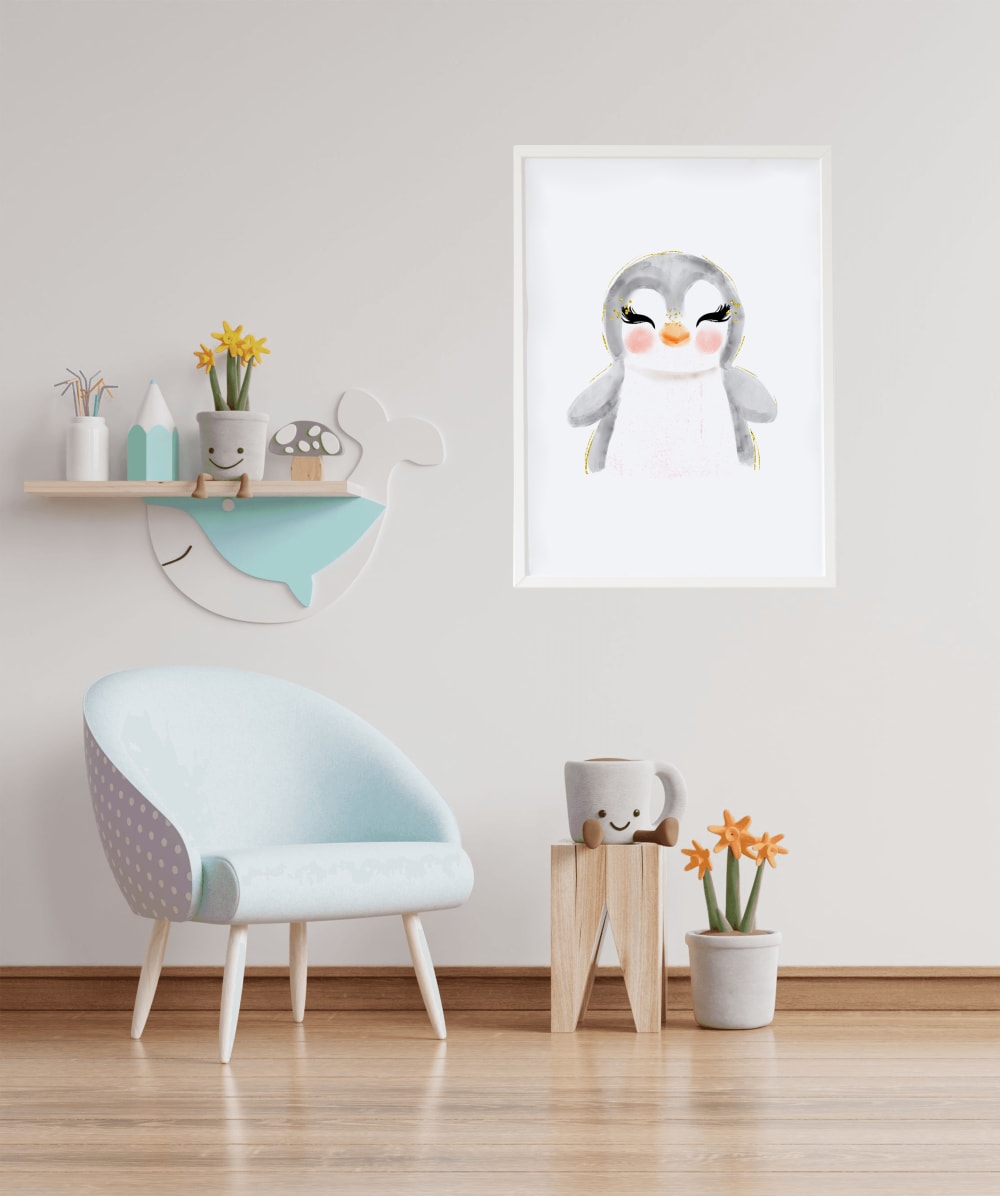 Pinguino incorniciato Stampa in legno bianco 43X33 cm - Crochetts