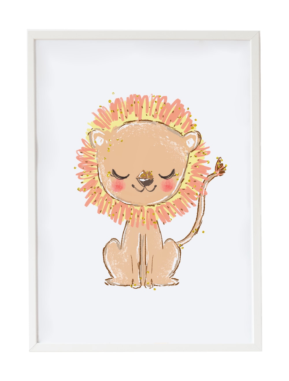 Impression de Lion encadrée en bois blanc 43X33 cm