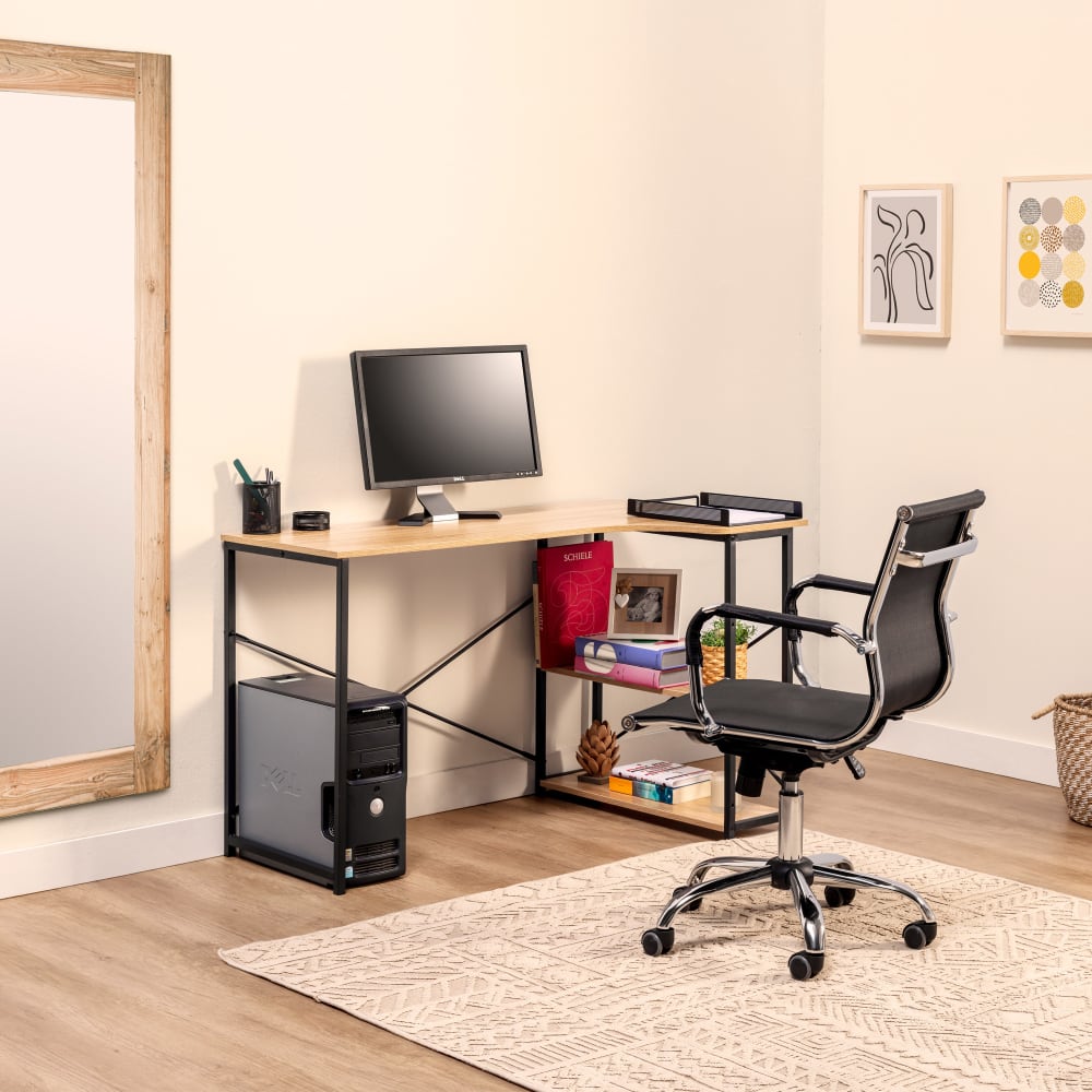 Bureau noir, 2 étagères, style industriel, 120 cm longueur - Maisons du Monde
