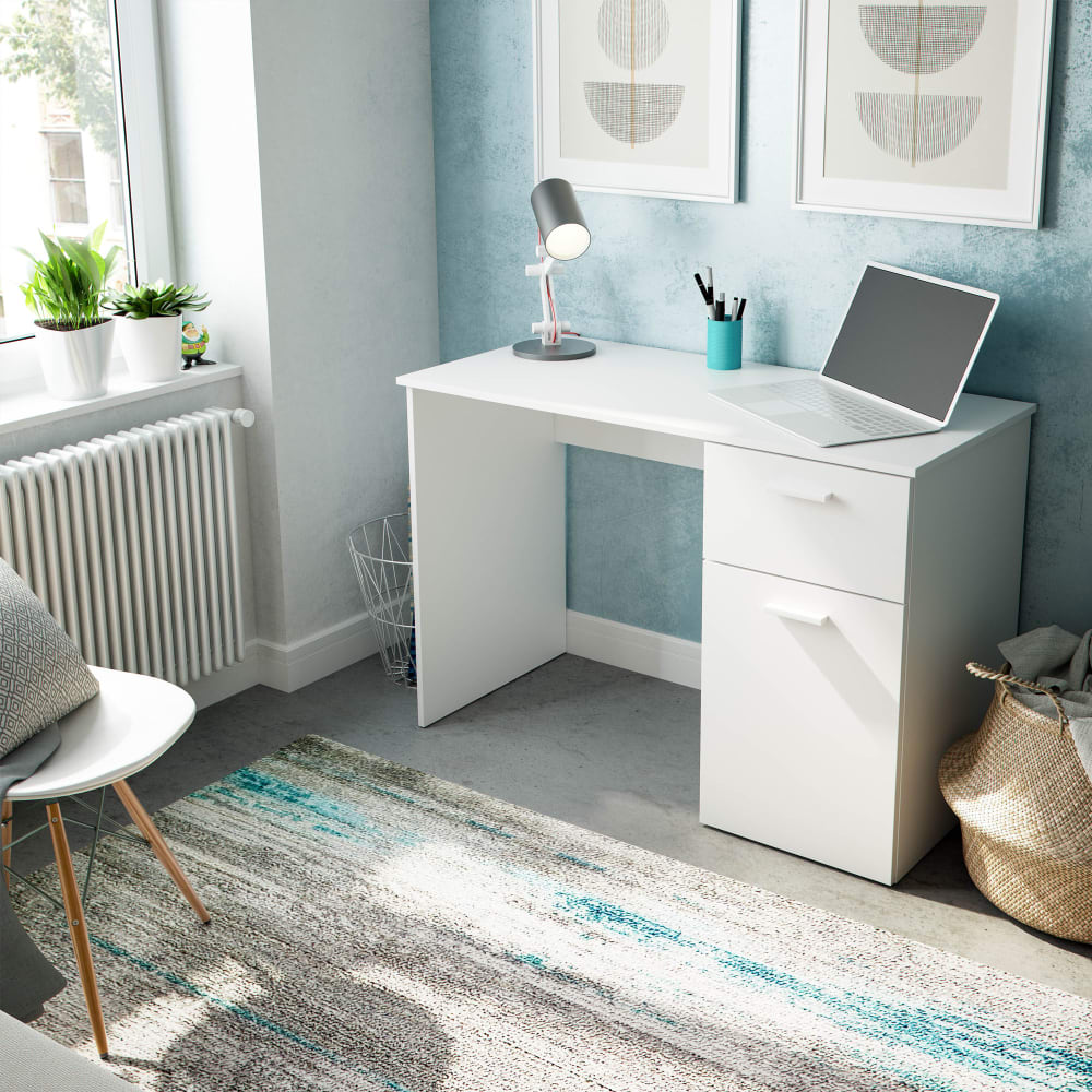 Bureau 1 porte 1 tiroir blanc, 108 cm longueur - Maisons du Monde