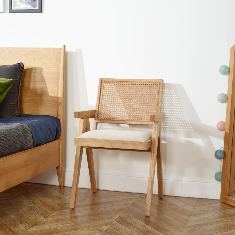 Robin des Bois Sessel aus Geflecht und natürlichem Leinen Schnur style modern Beige Holz