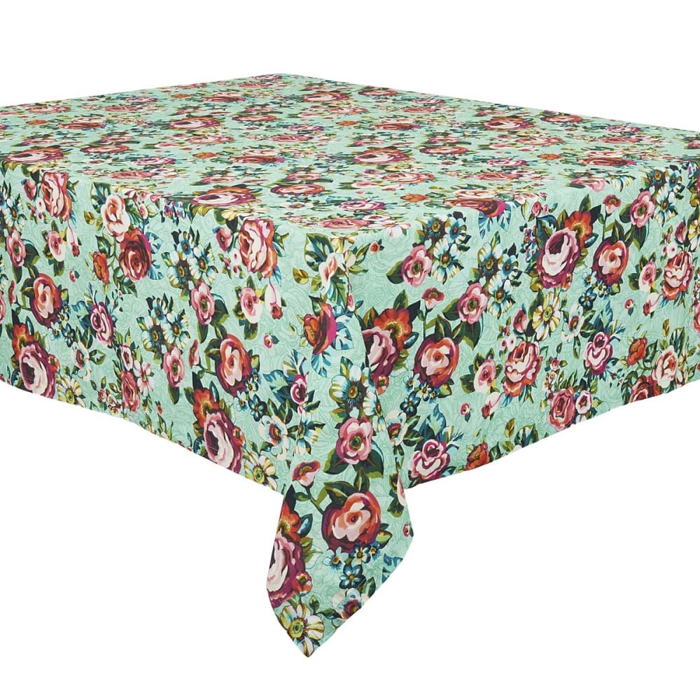 Nappe rectangulaire en coton, 140x235 cm, motif fleuri lagon