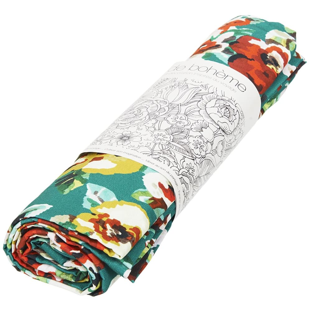 Rechteckige Tischdecke Baumwolle 140x235 Floral Grün - Maisons Du
