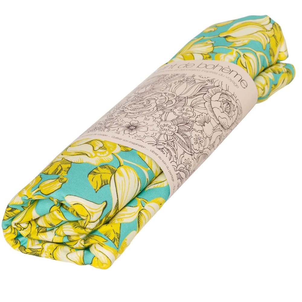 Tovaglia rettangolare in cotone con stampa fiori turchesi 140x235