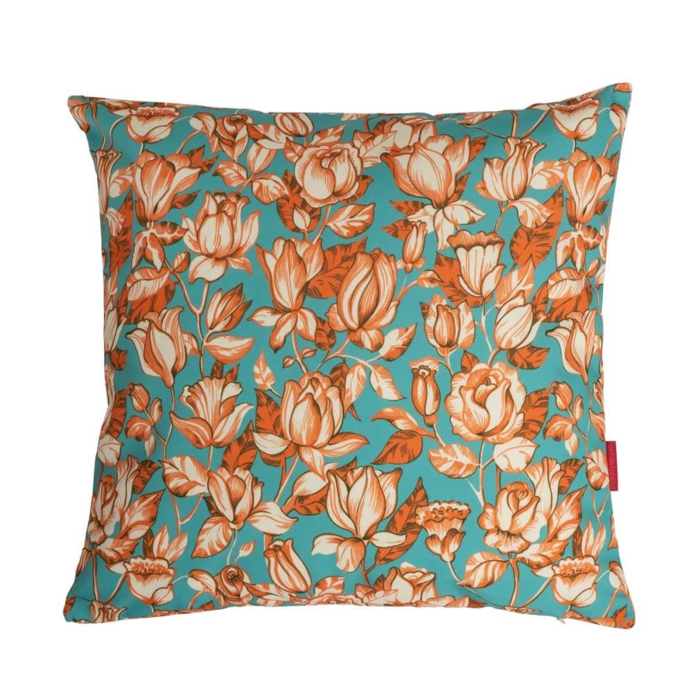 Housse de coussin extérieur 45x45 cm motif fleurs graphiques orange