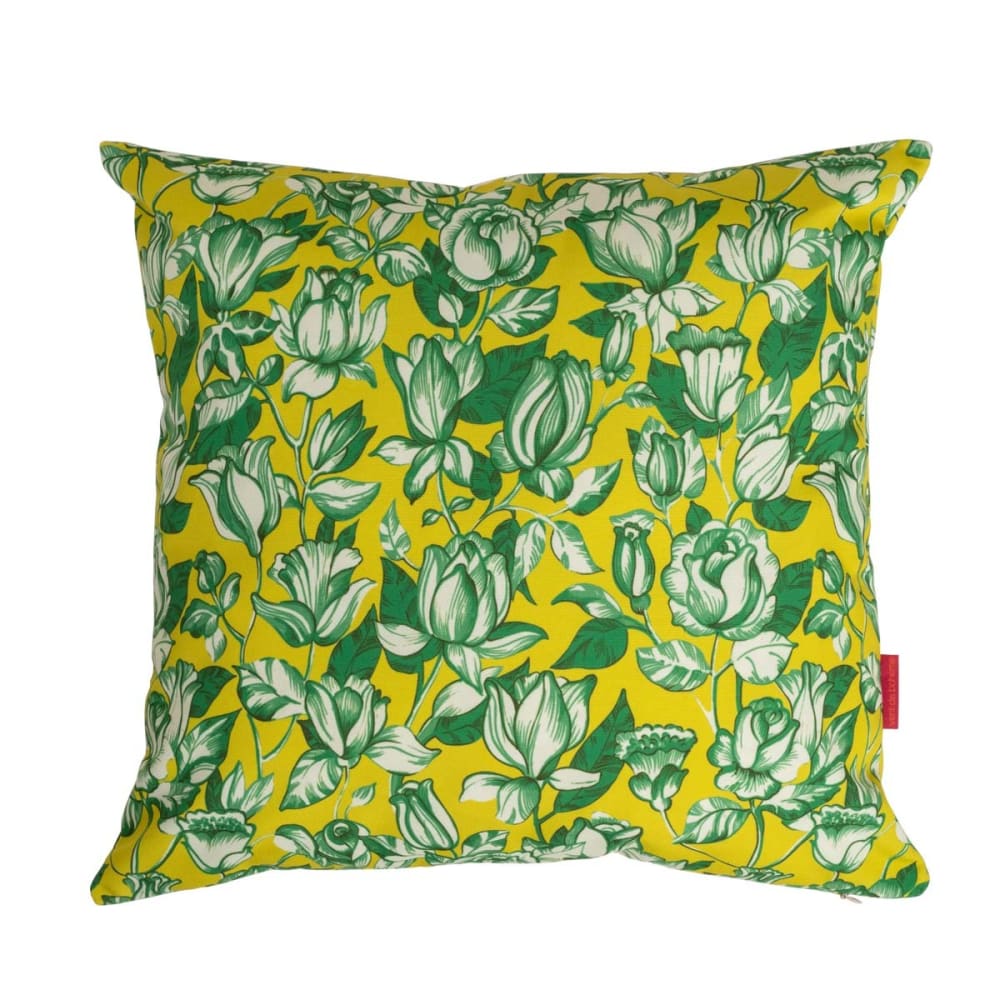 Housse de coussin extérieur 45x45 cm motif fleurs graphiques jaune