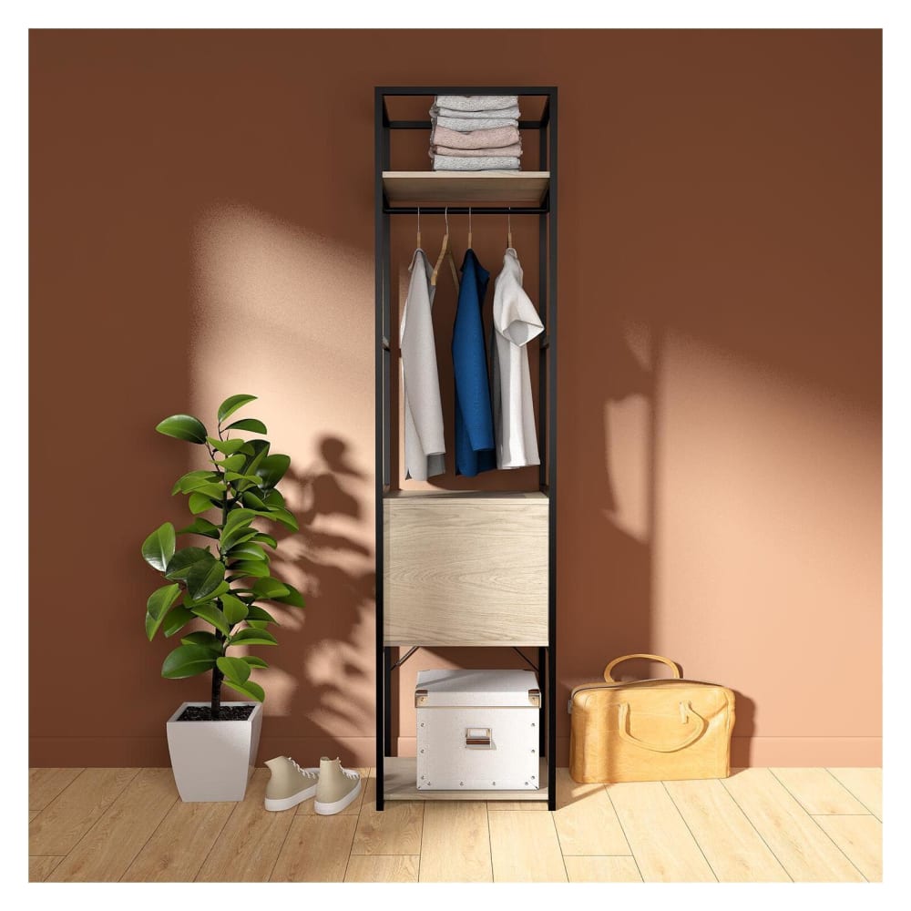 Portant vêtements en bois et métal noir 50x200cm - rangement fermé