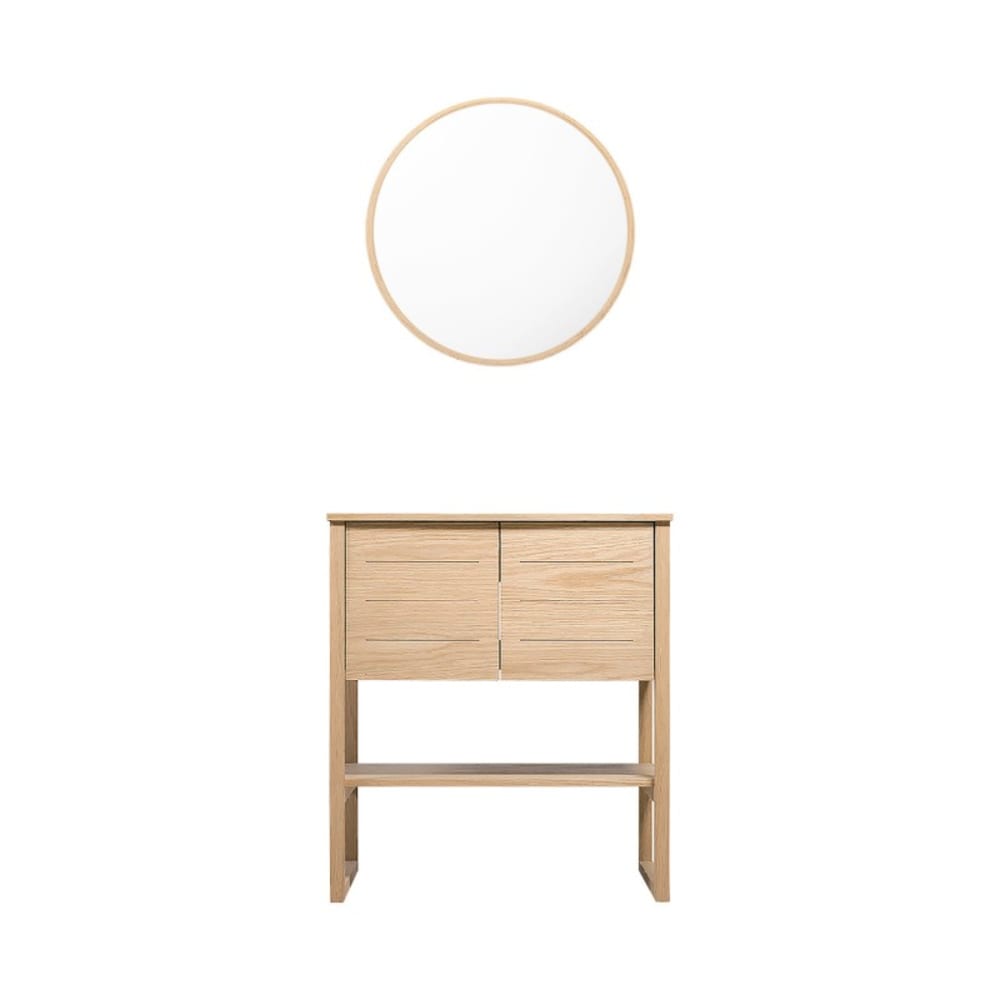 Meuble sous vasque plaqué chêne naturel 70cm + miroir rond — vue 3