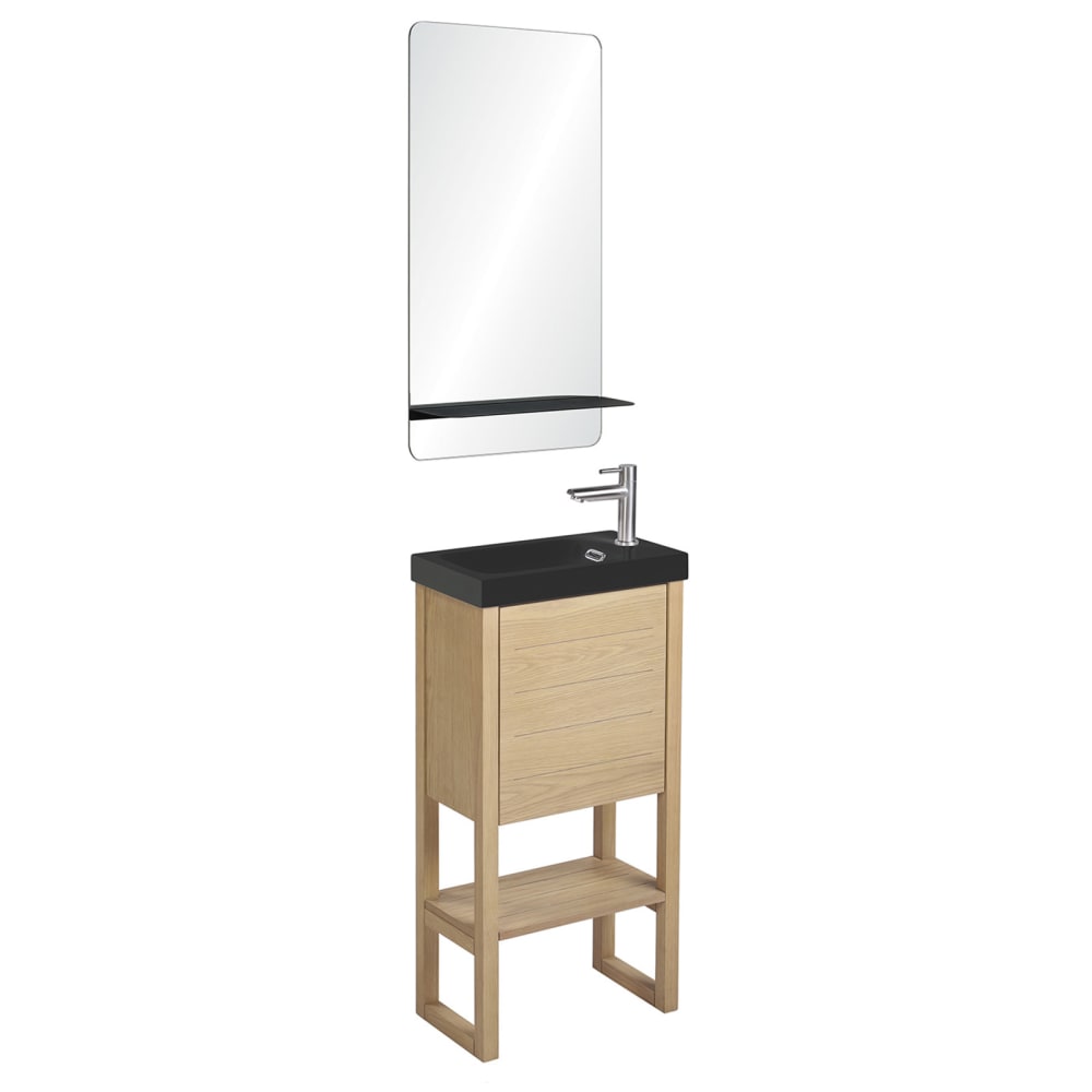 Meuble lave-mains  avec vasque noire + miroir