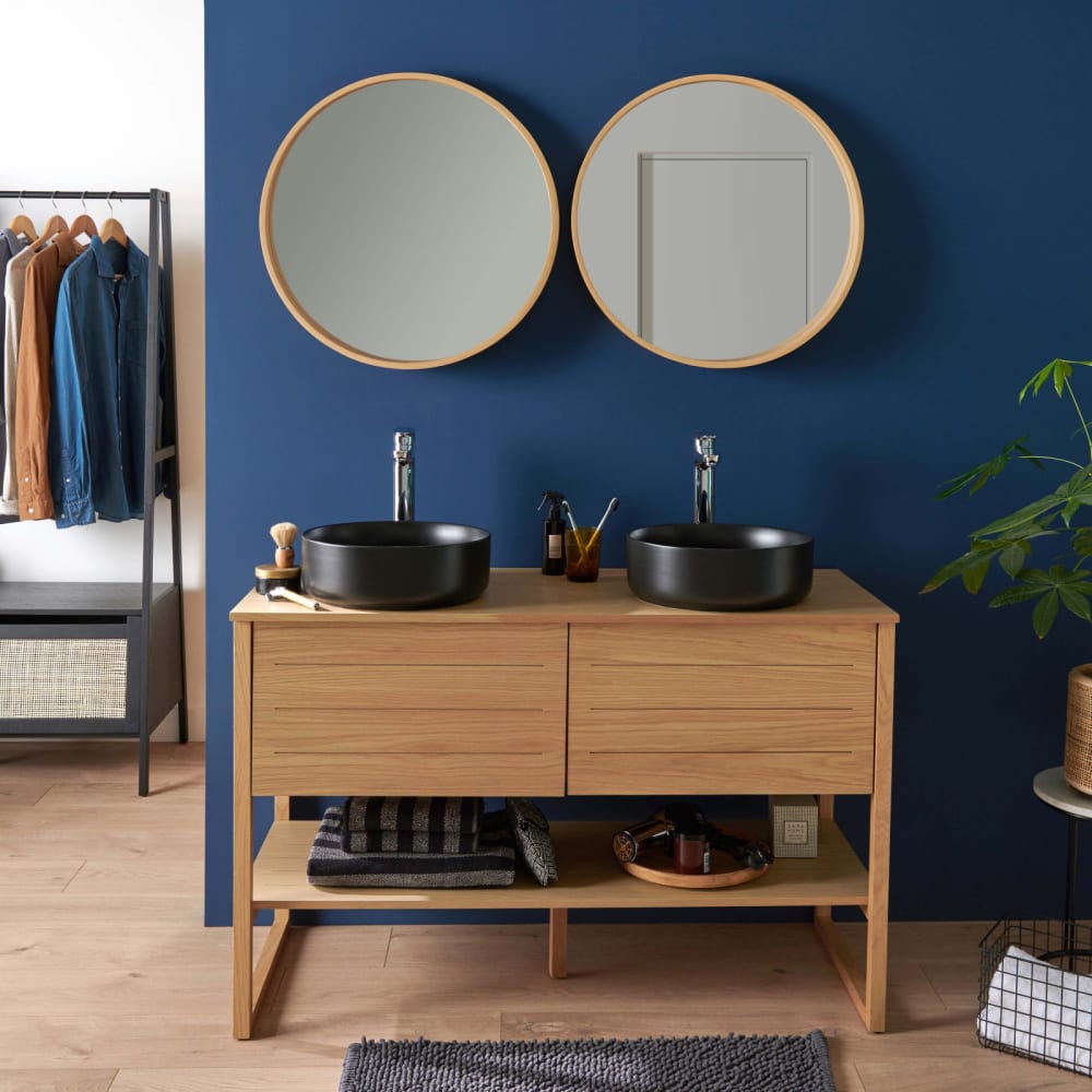 Meuble sous vasque  120cm + vasque noire + miroir