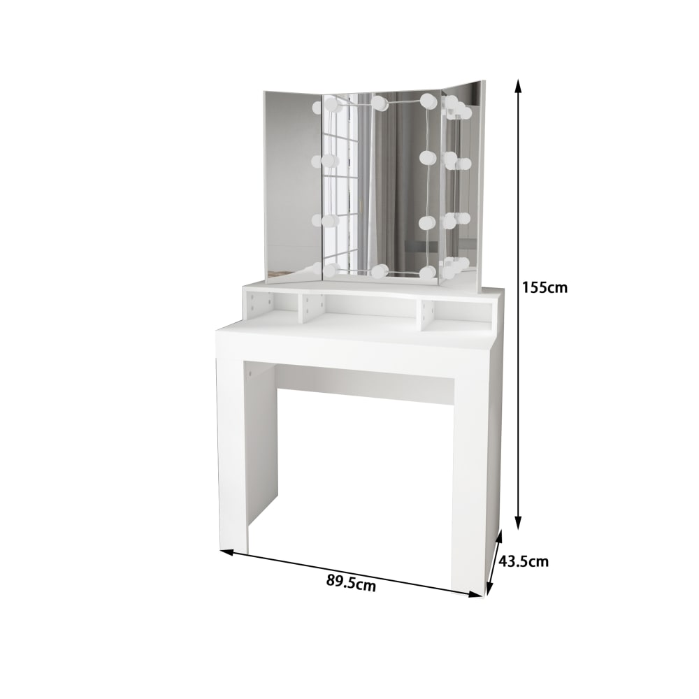 Tocador con espejo y luces led en 3 partes y 3 compartimentos blanco - Maisons du Monde