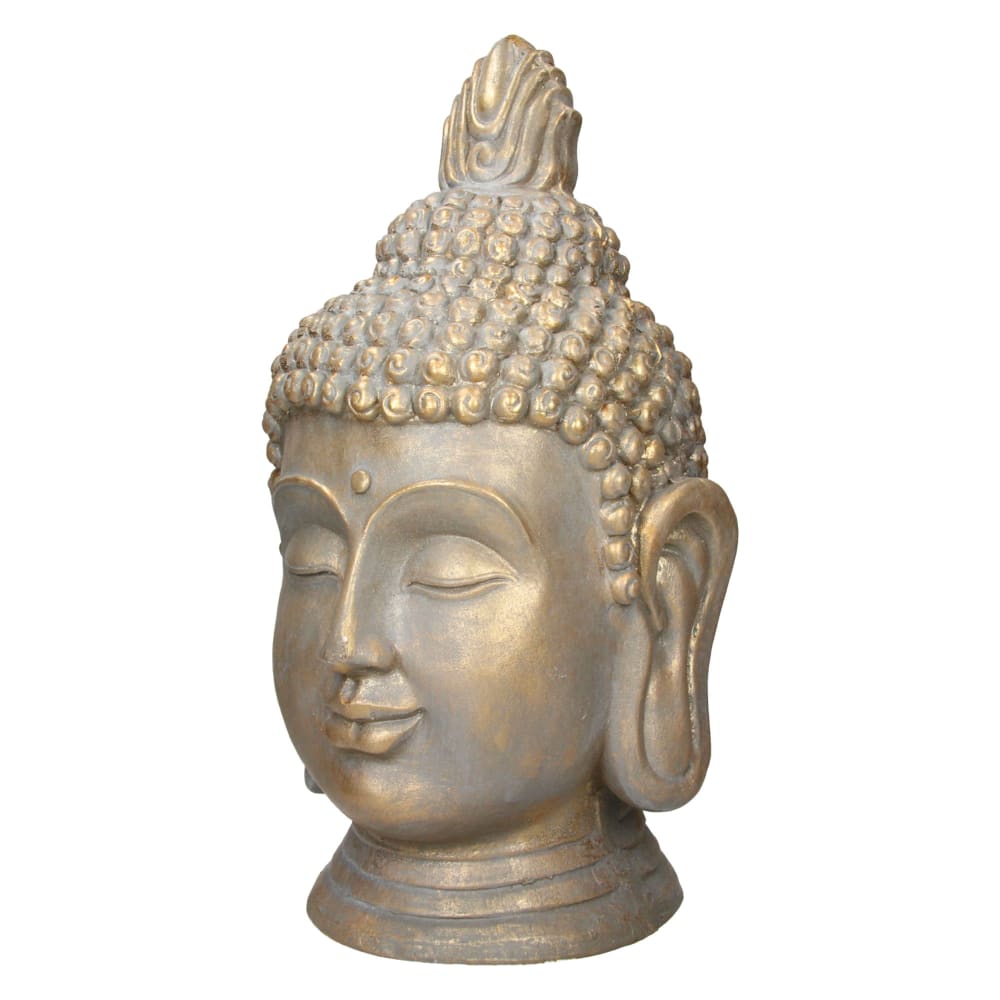 Figura cabeza de buda de piedra artificial poliresina bronce 53 cm