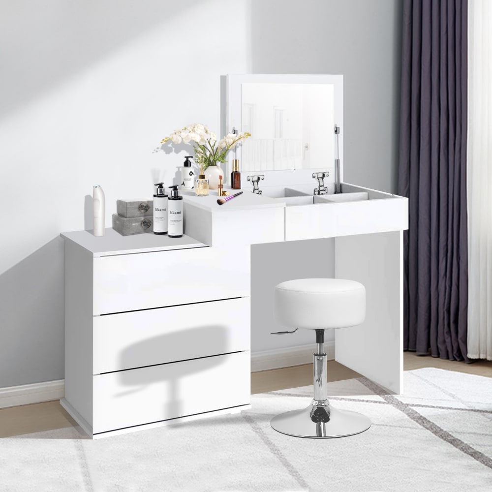 Sgabello da trucco regolabile bianco 38,5 x 52-65 cm - ML-Design