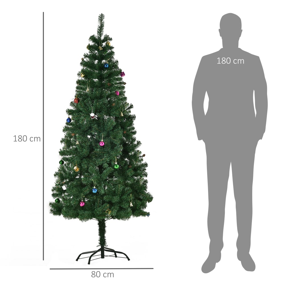 Albero di natale con addobbi e rami in pvc verde - Homcom