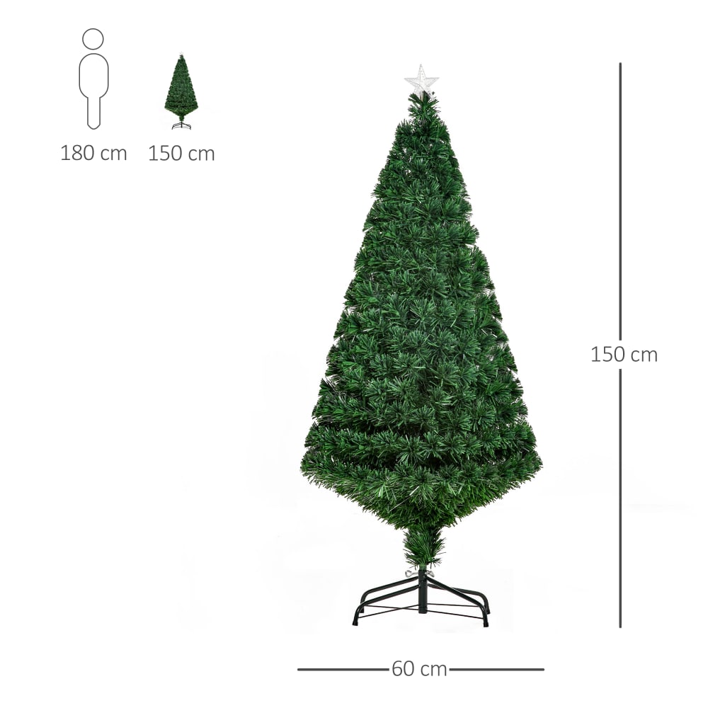 Albero di natale artificiale con fibre ottiche e led in pvc verde