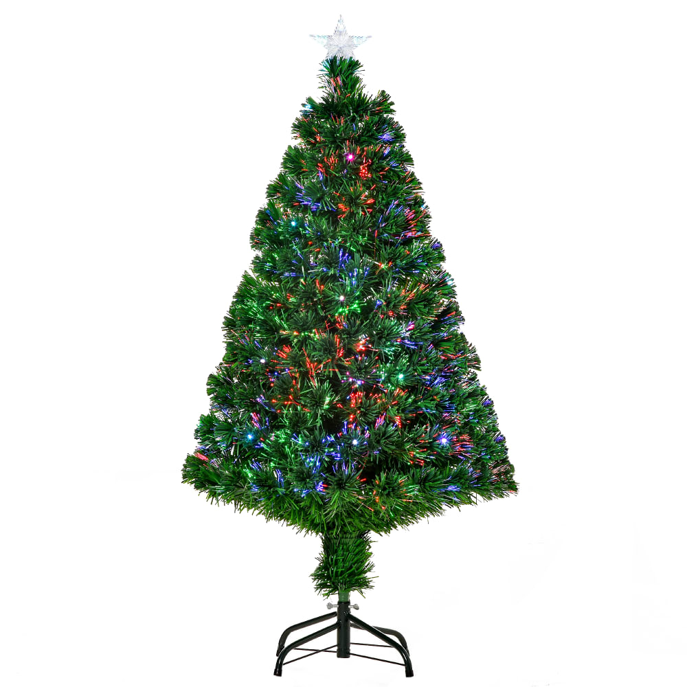 Albero di natale a fibre ottiche con luci led in metallo verde - Verde - PVC - Cloruro di polivinile