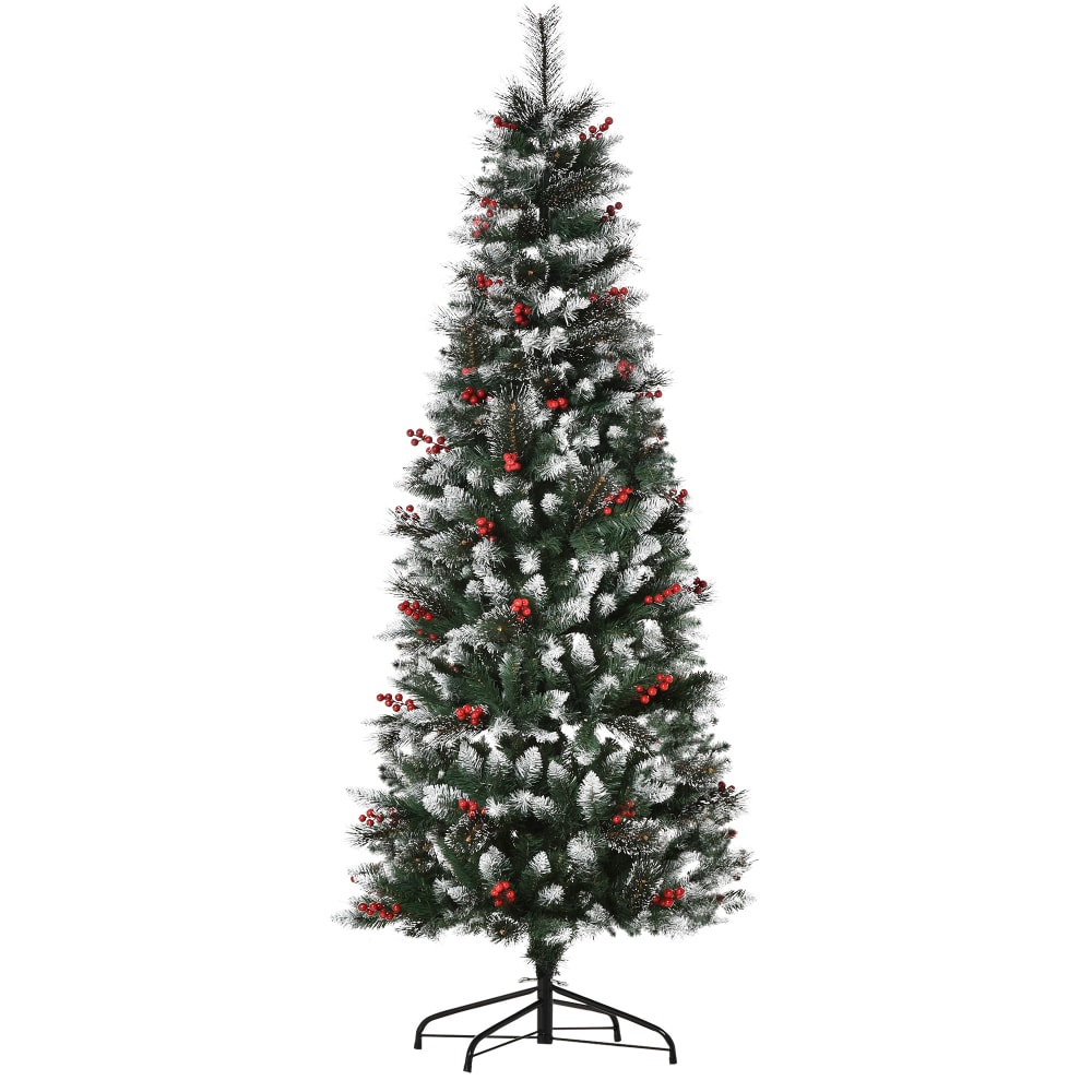 Albero di natale 180cm con 539 rami innevati e bacche rosse -
