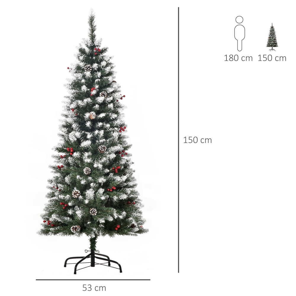 Albero di natale innevato artificiale da 150cm base pieghevole -