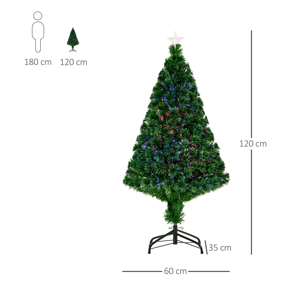 Albero di natale artificiale con fibre ottiche e led in pvc verde