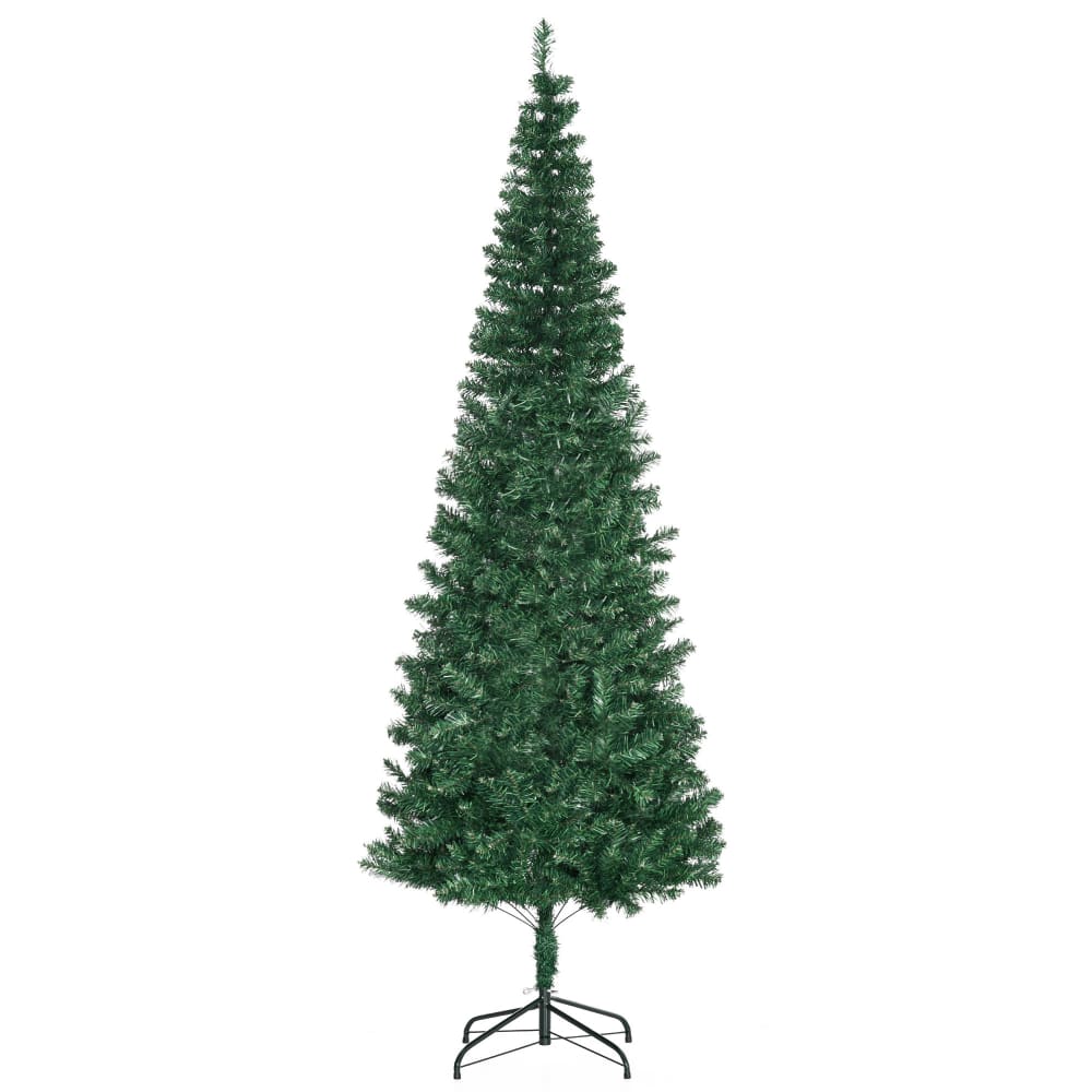 Albero di natale artificiale slim con rami supporto in pvc verde - Verde - PVC - Cloruro di polivinile