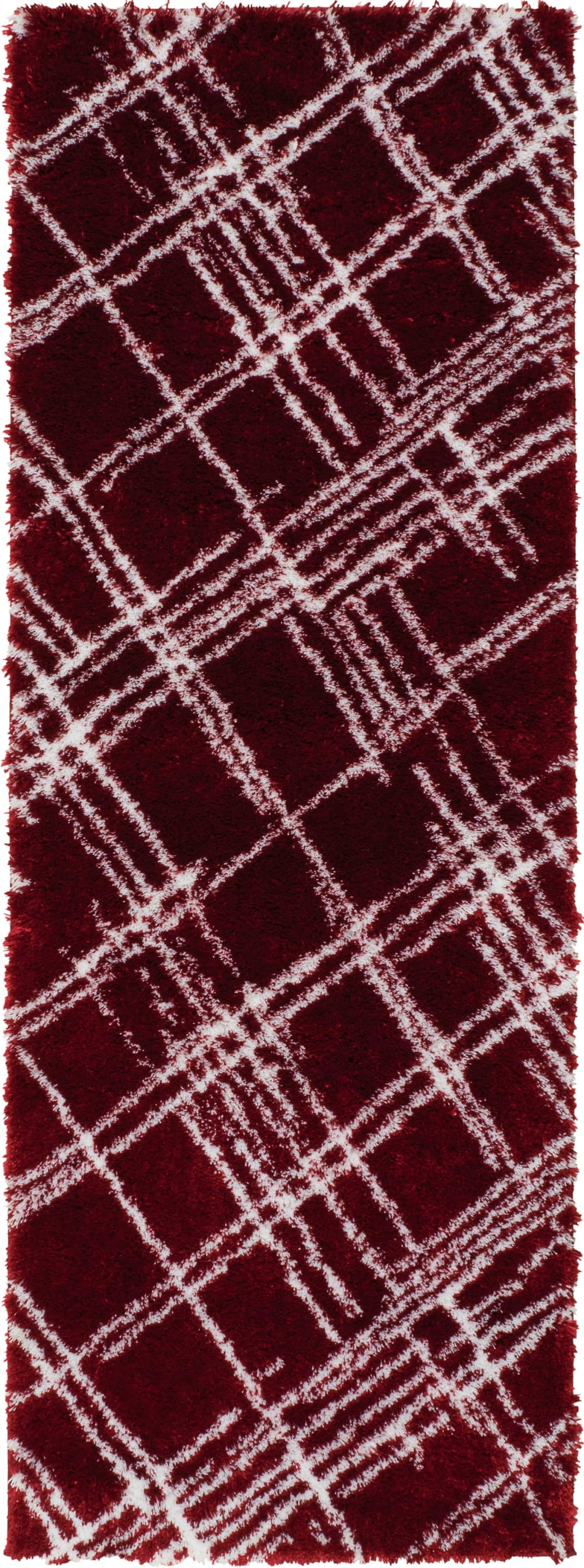 Tapis shaggy abstrait motif géométrique rouge - 67x180 cm