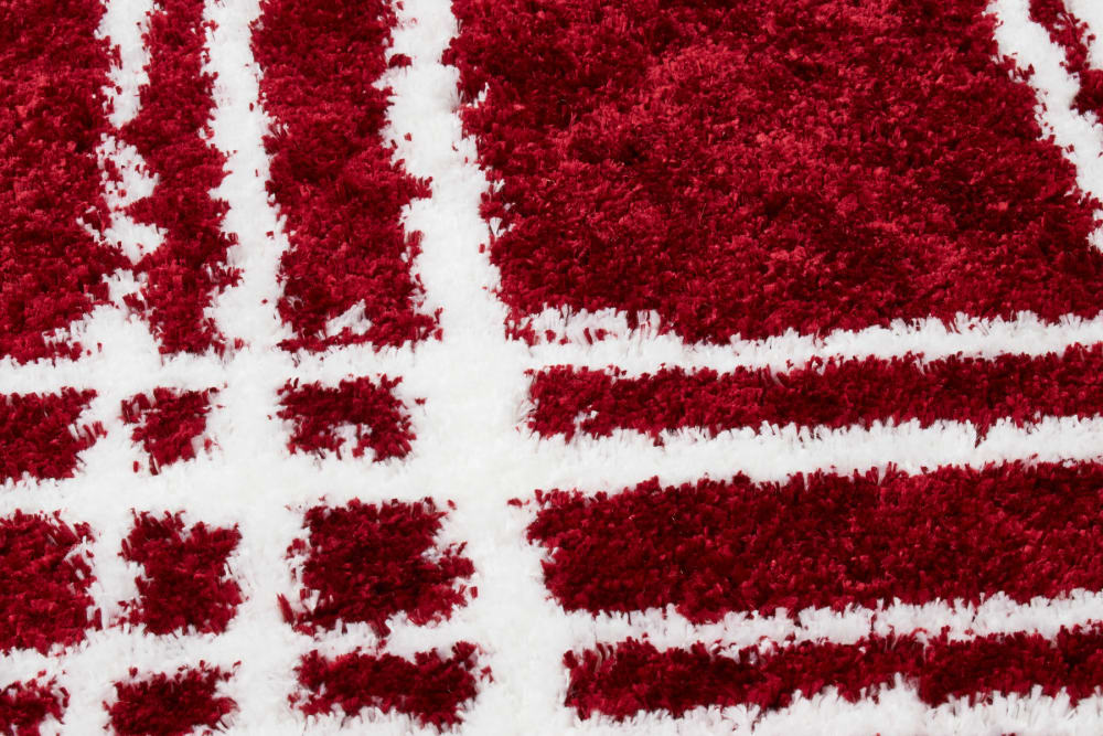 Tapis shaggy abstrait motif géométrique rouge - 67x180 cm — vue 4