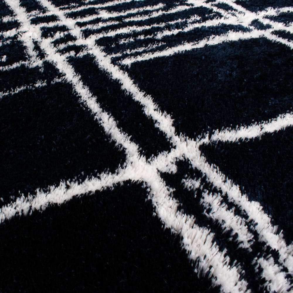 Tapis shaggy abstrait motif géométrique bleu - 80x150 cm — vue 4