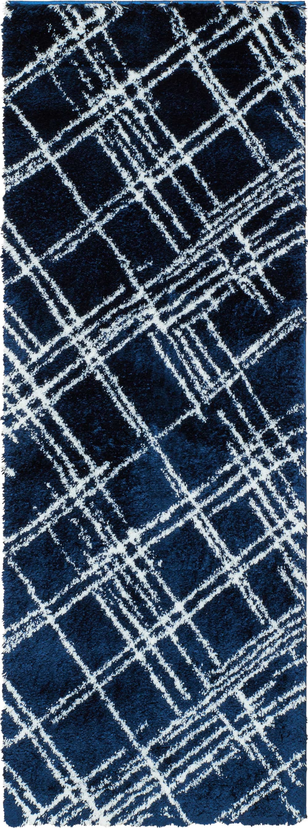 Tapis shaggy abstrait motif géométrique bleu - 67x180 cm