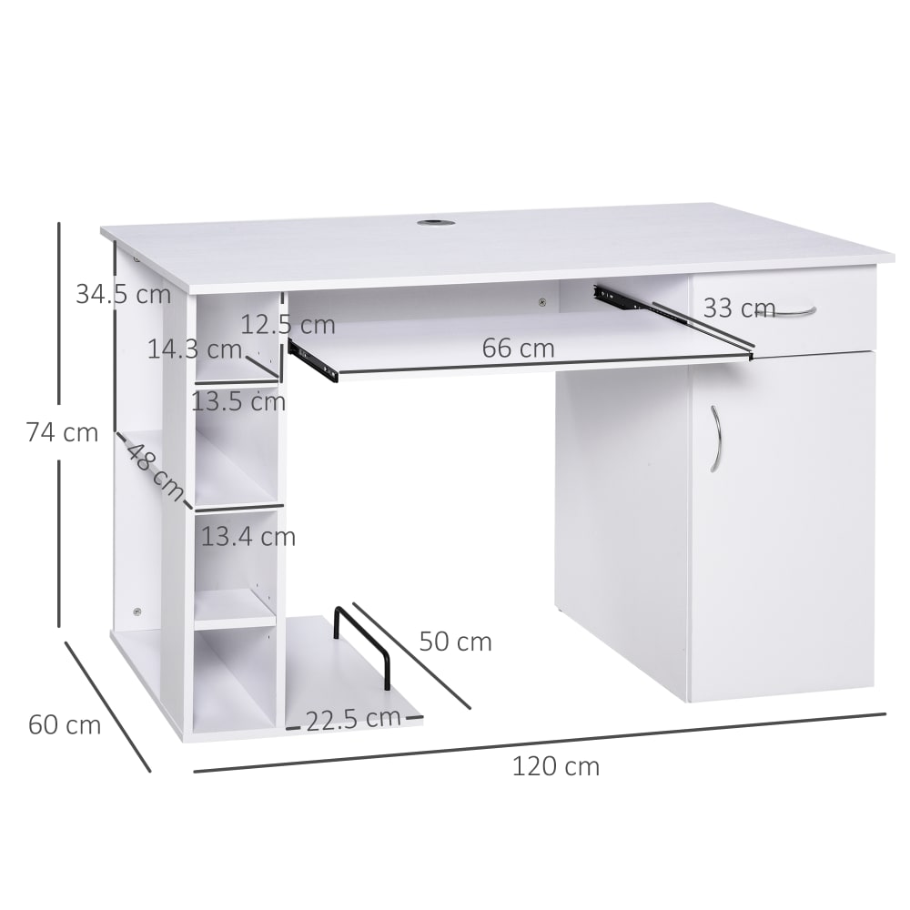 Scrivania per pc ergonomica con mensole bianca - Homcom