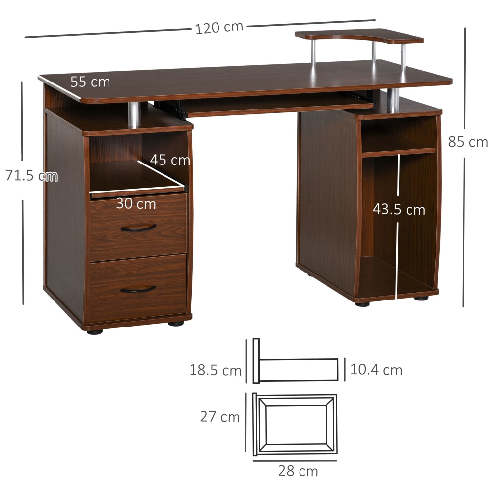 Scrivania porta pc con mensola estraibile marrone - Homcom