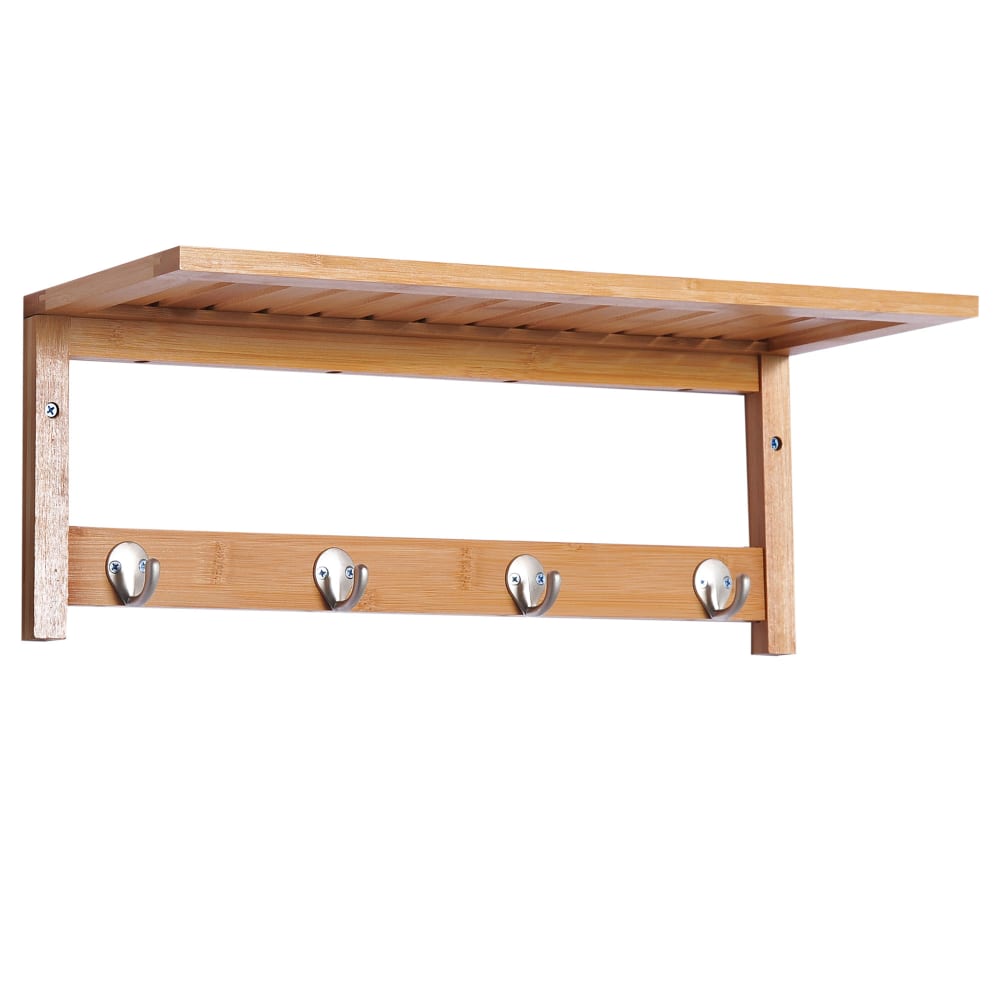 Appendiabiti con mensola e ripiano in bambù colore legno - Bambù