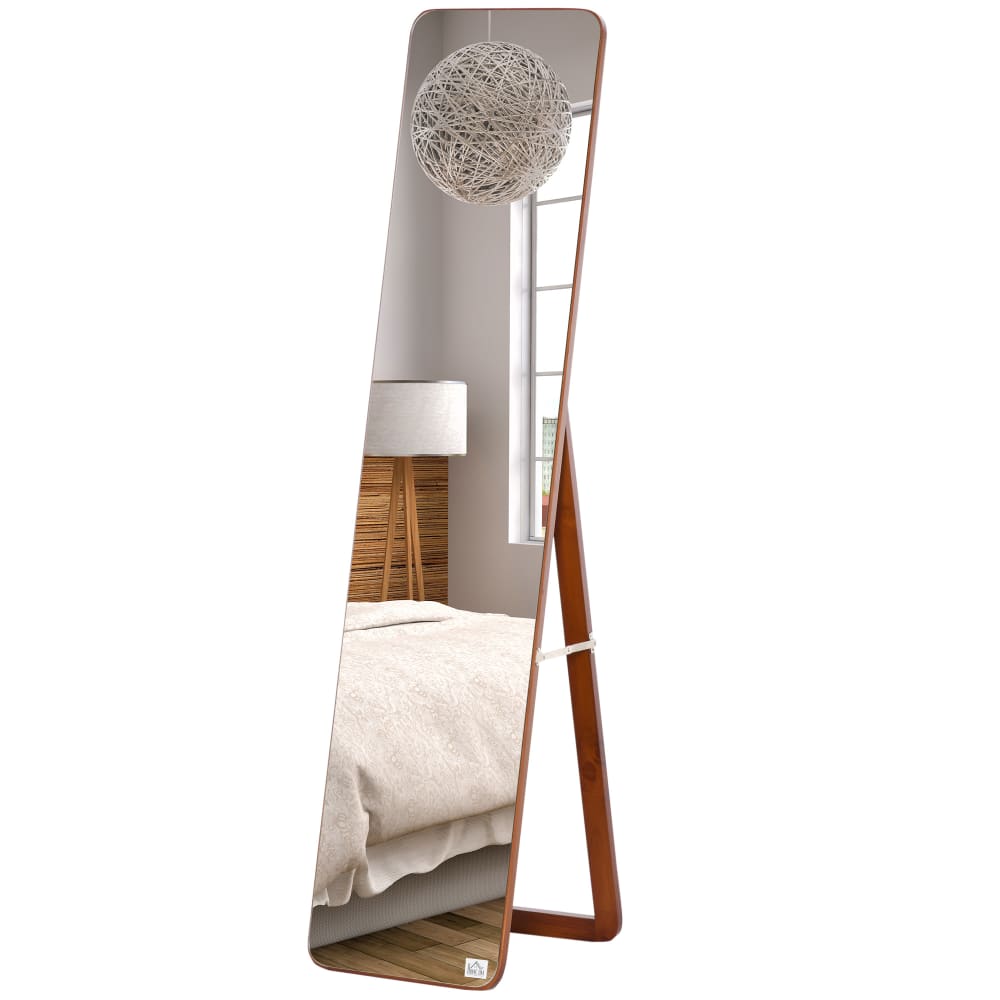 Specchio da Terra e Parete in Legno con Supporto Pieghevole -