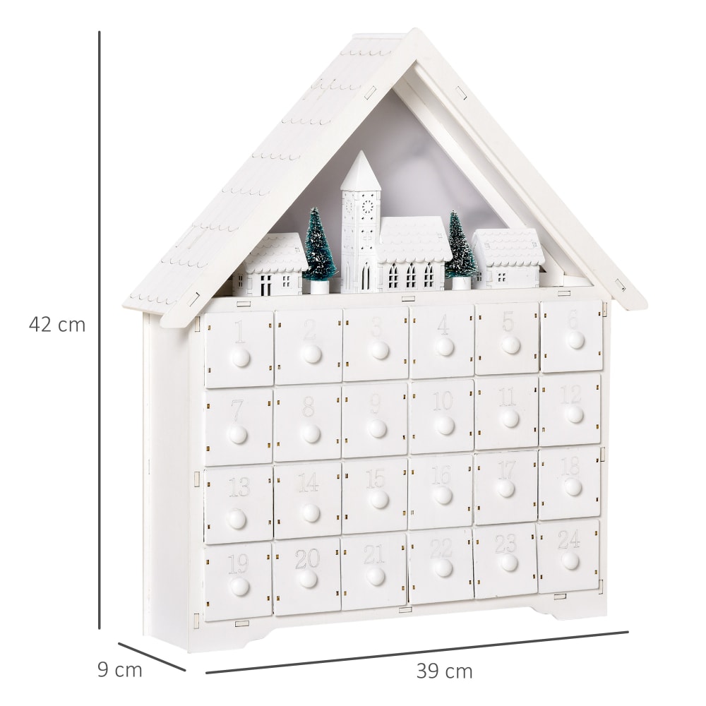 Calendario dell'avvento 24 cassetti in legno villaggio con luci -