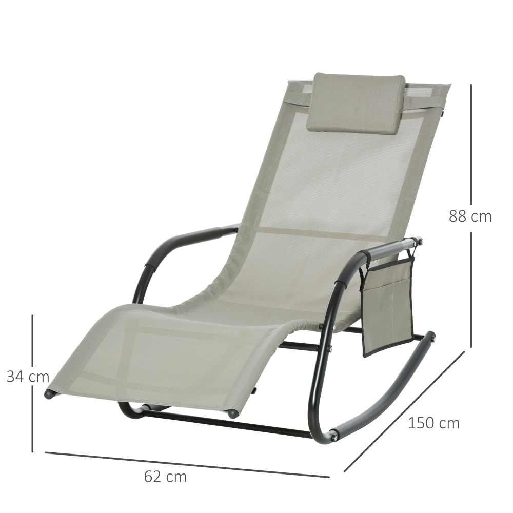 Poltrona a dondolo da giardino con poggiatesta e tasca - Outsunny