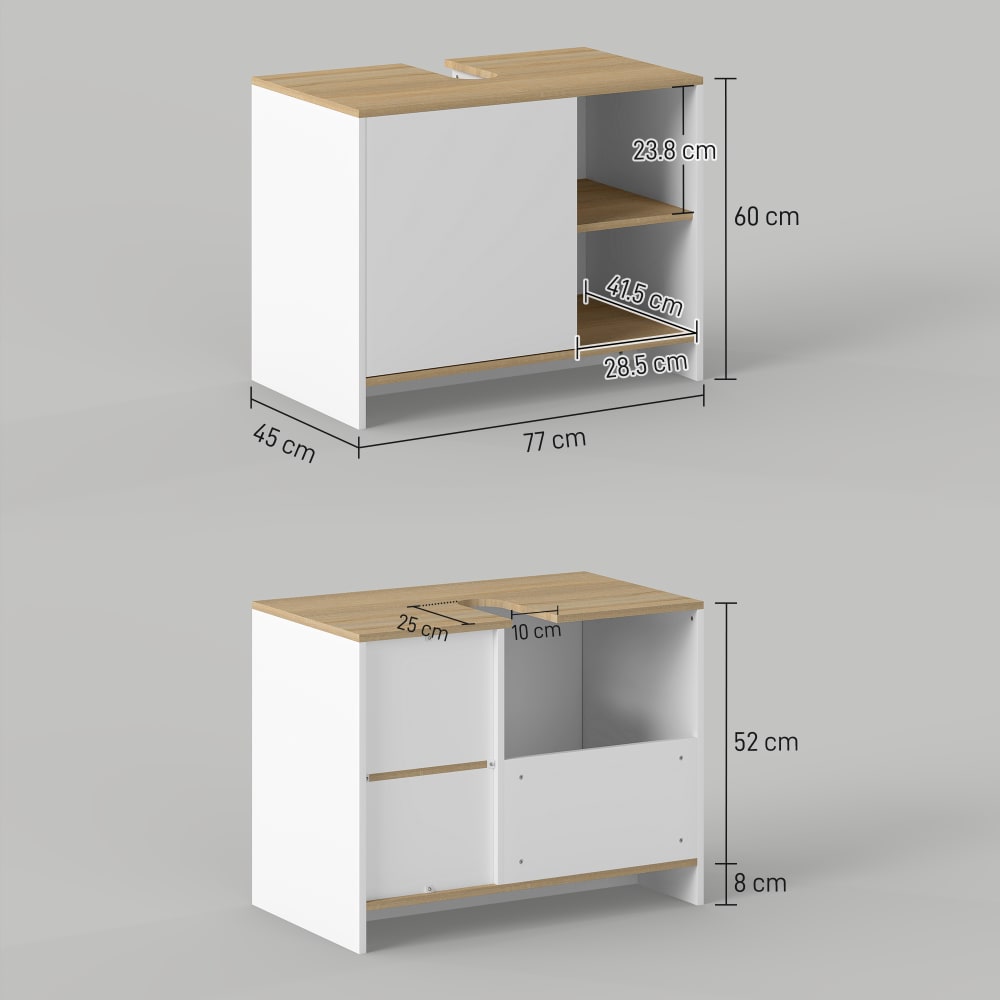 Mobile bagno sottolavabo in legno con armadietto e 2 mensole -