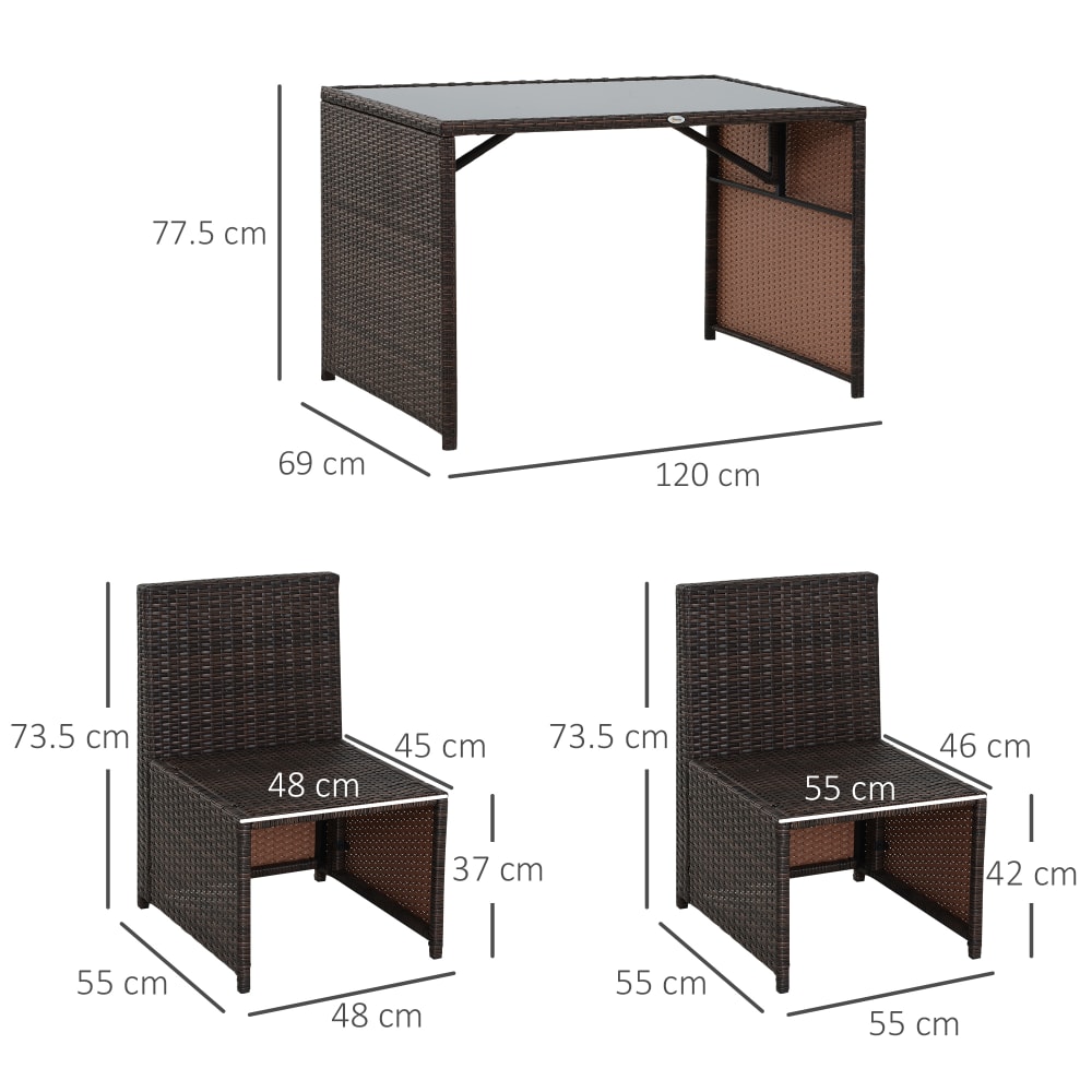 Set da giardino tavolo e sedie con cuscini in rattan marrone -
