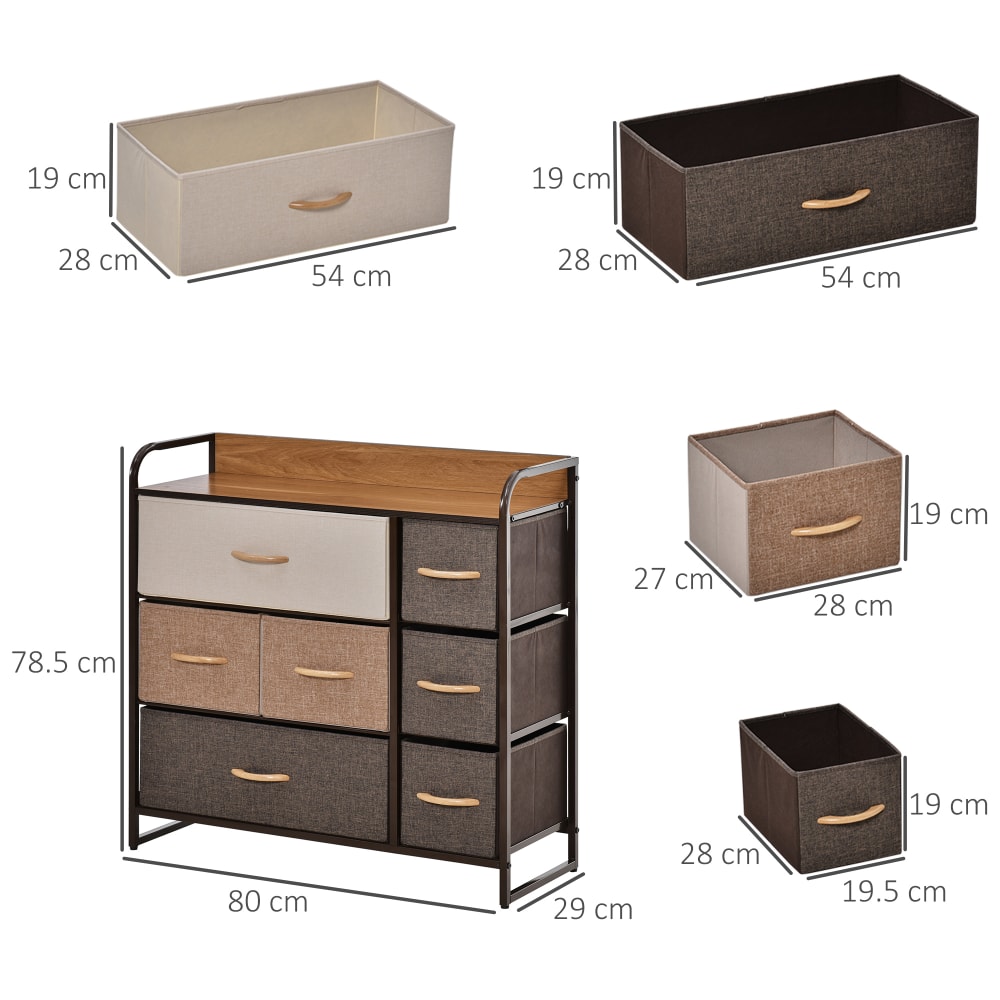 Cassettiera 7 cassetti pieghevoli in acciaio e mdf 80x29x78.5cm -
