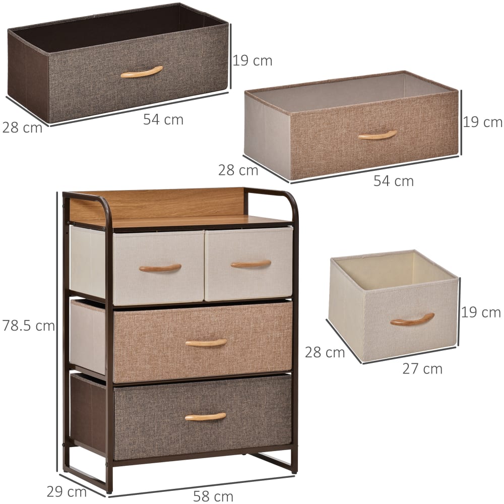 Cassettiera 4 cassetti pieghevoli in acciaio e mdf 58x29x78.5cm -