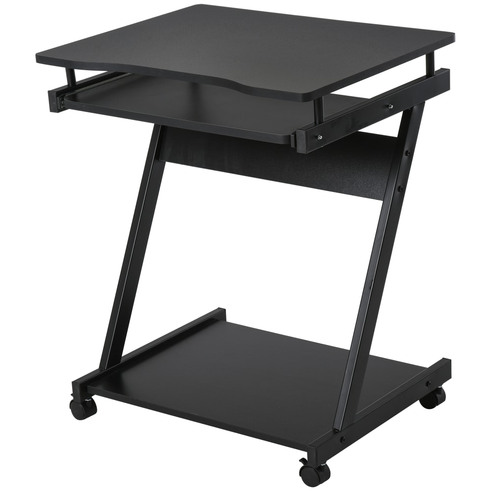 Tavolo scrivania porta pc piano tastiera a scomparsa e 4 ruote nero - Nero - Metallo