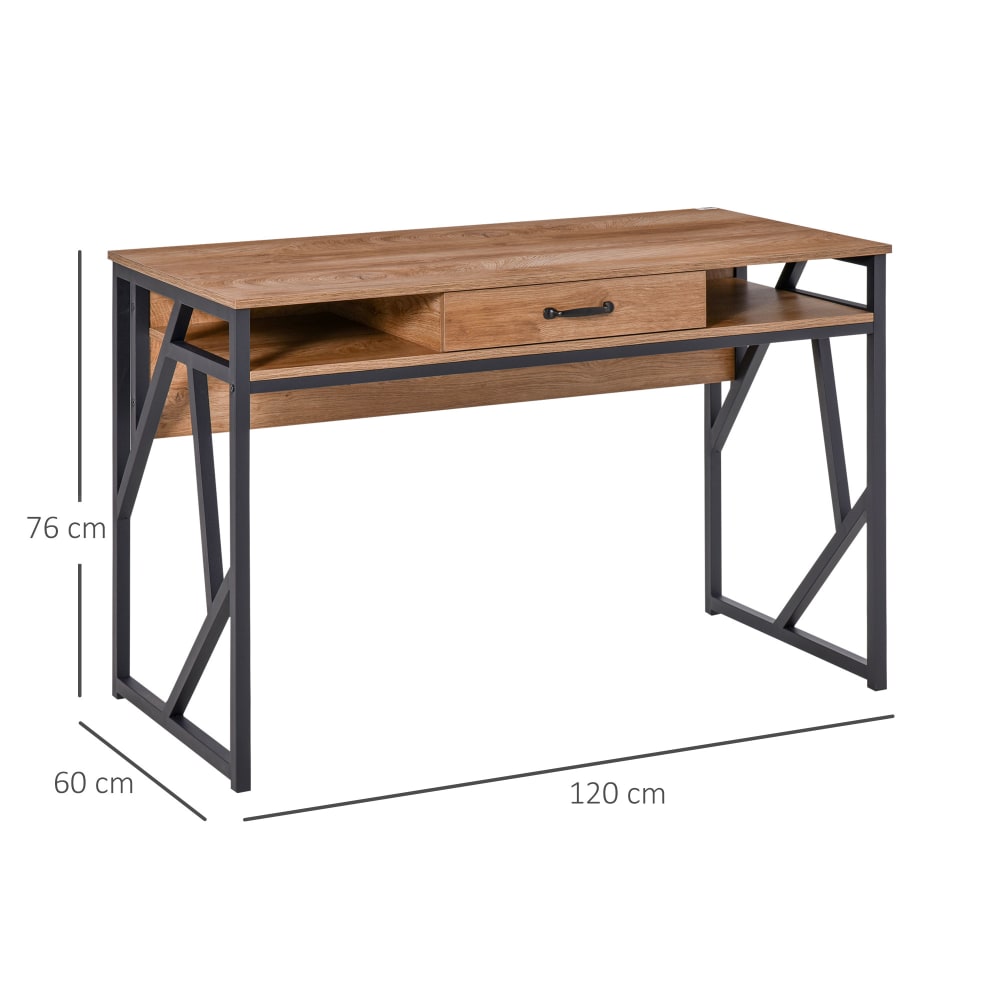 Scrivania stile industriale mensole e cassetto in metallo e mdf -