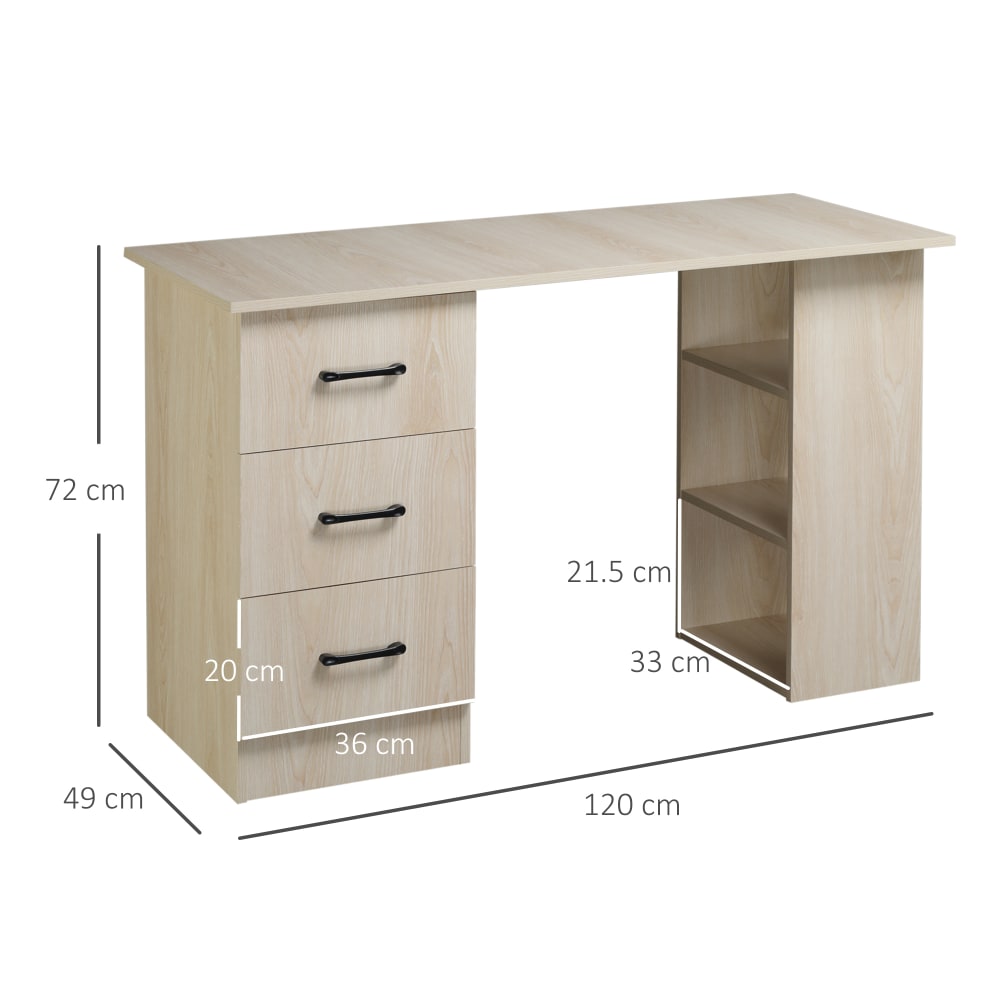 Scrivania pc per camera con 3 cassetti e 3 scaffali in legno -