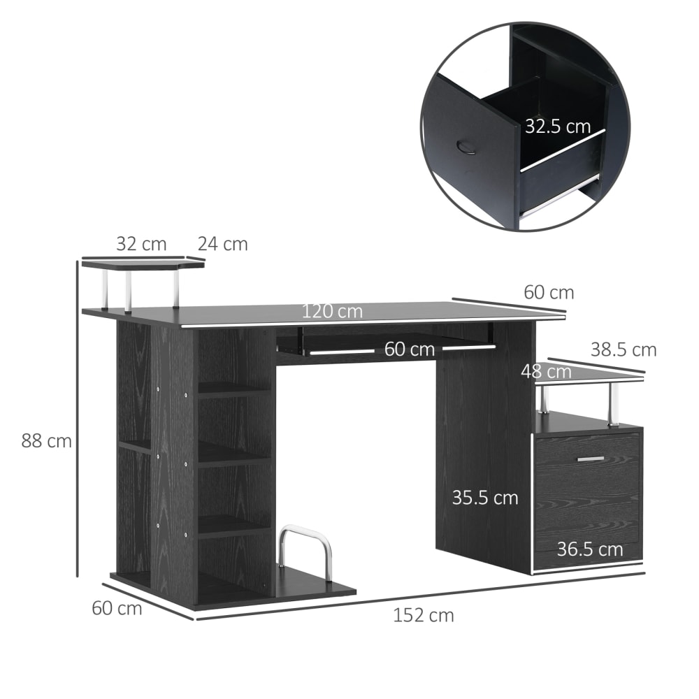 Scrivania pc con cassetti e tastiera estraibile nera - Homcom