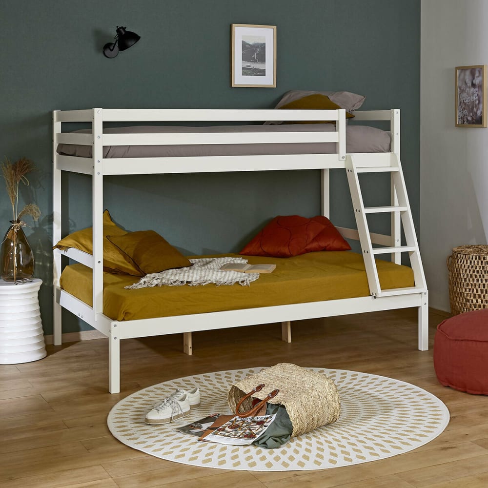 Lit superposé bois massif blanc 140x190 cm (ID Kids) - Image 2