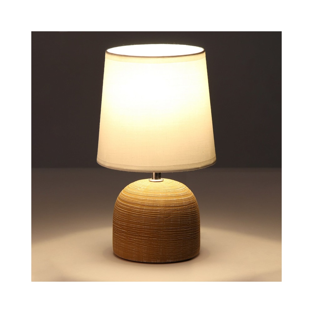 Lampe à poser ronde céramique marron effet naturel - 16x16x27.5cm — vue 3